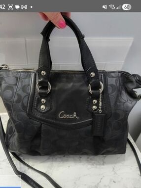 Coach Ashley Black Signature Satchel Handbag